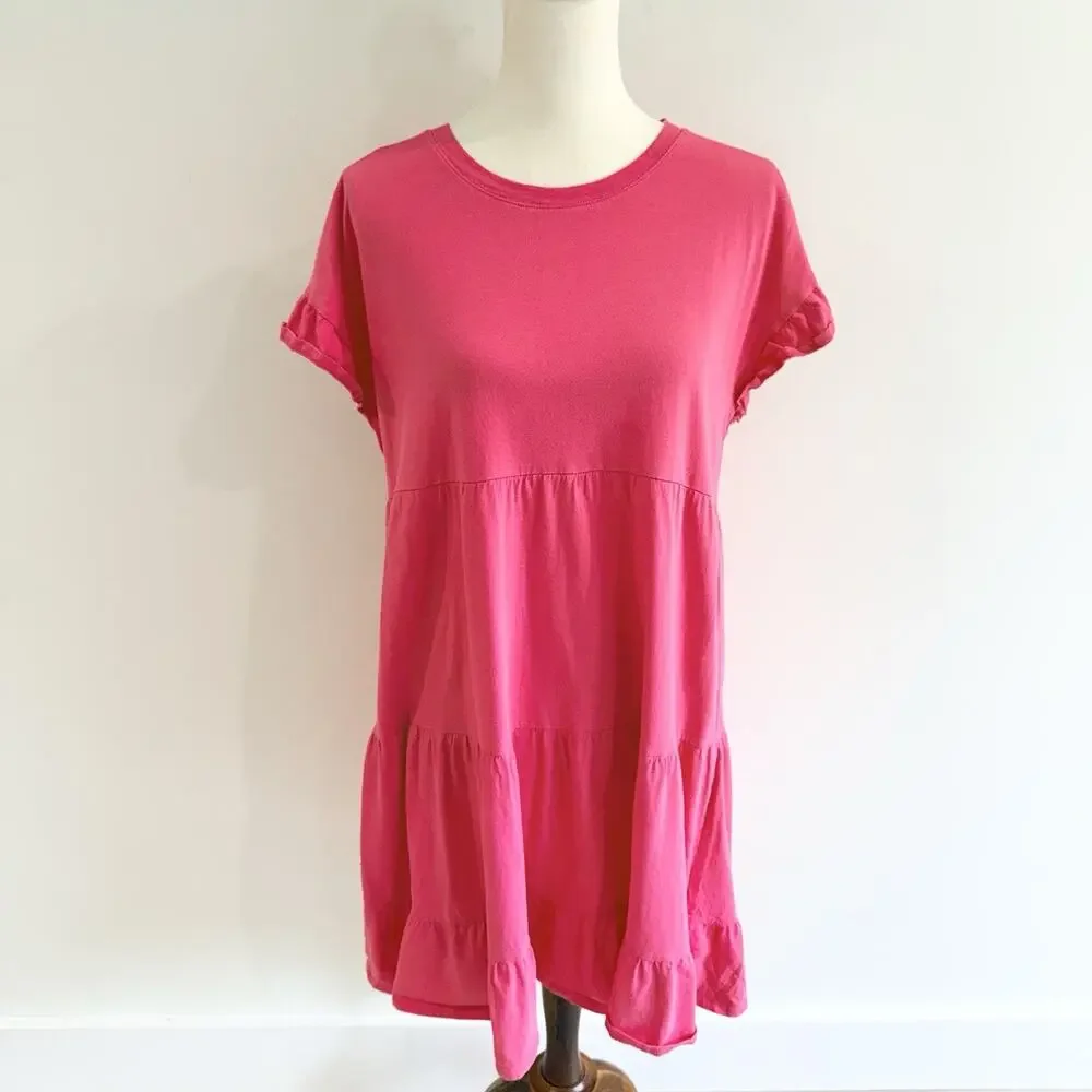 J.Crew Tiered Dress in Broken in Jersey Pink Size Medium 9 5430